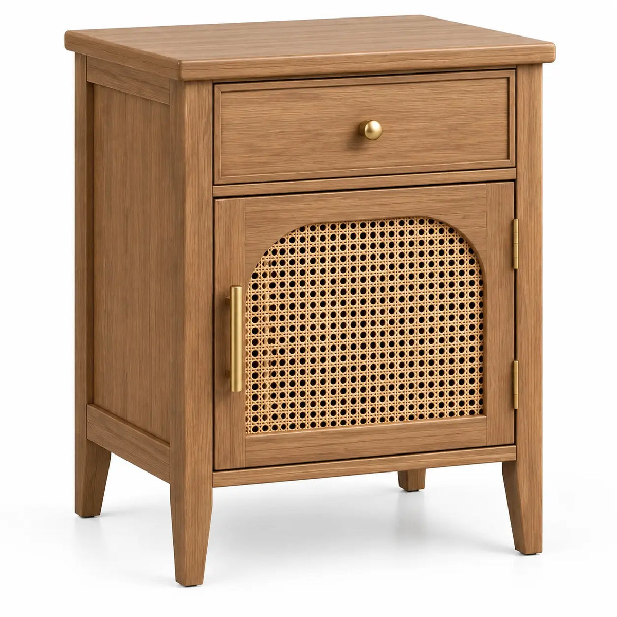 Table de chevet à tiroir et porte ajourée cintrée, beige