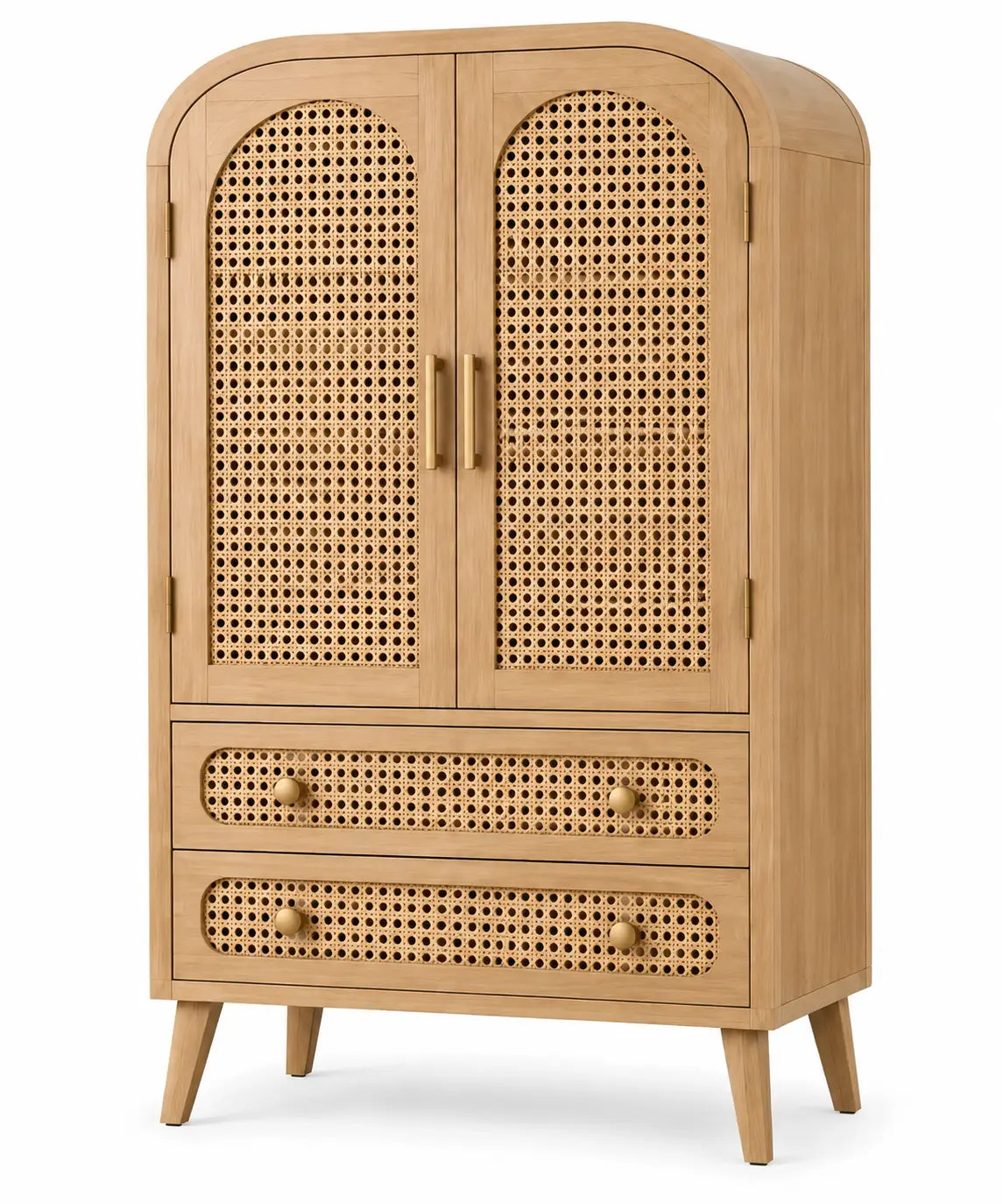 Armoire cintrée à portes ajourées et deux tiroirs, beige