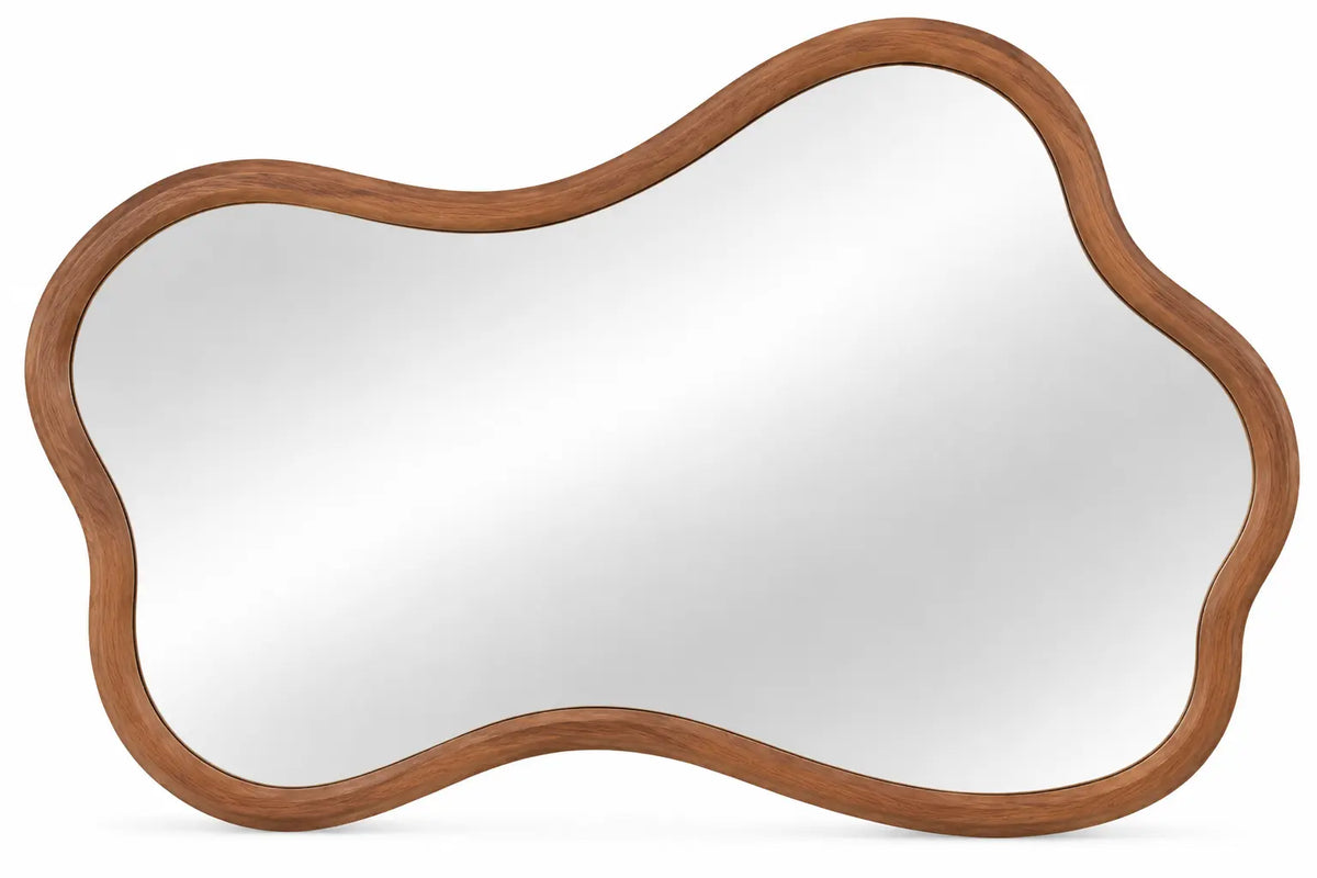 Miroir mural horizontal à cadre ondulé asymétrique, marron