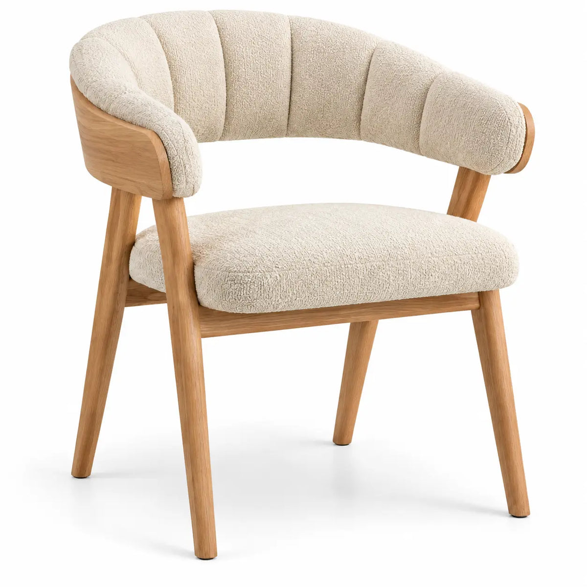 Chaise à dossier enveloppant rembourré et pieds inclinés, beige