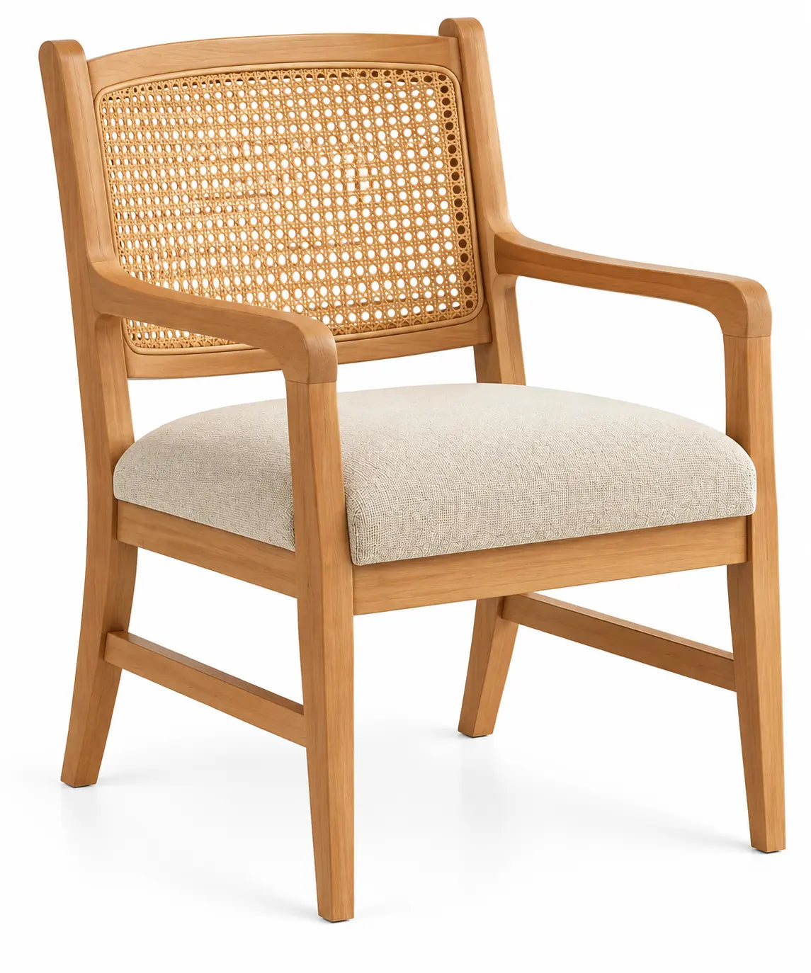 Chaise à accoudoirs et dossier ajouré avec assise claire, beige