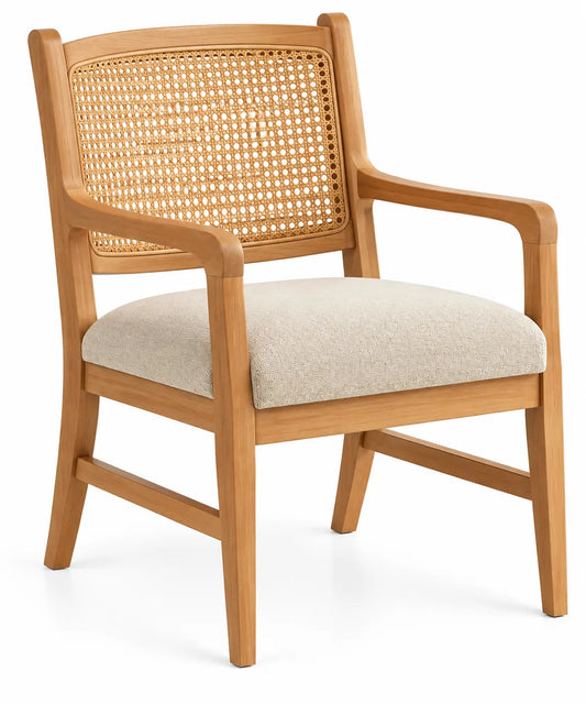 Chaise à accoudoirs et dossier ajouré avec assise claire, beige